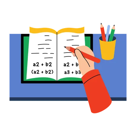Élève faisant ses devoirs de mathématiques  Illustration