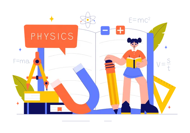 Élève lisant un livre de physique  Illustration