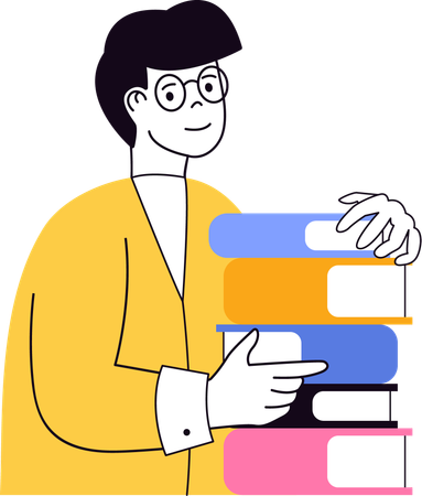 Étudiant portant une pile de livres  Illustration