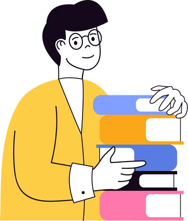 Étudiant portant une pile de livres  Illustration