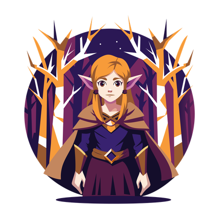 Elf Girl standing in forest  Illustration