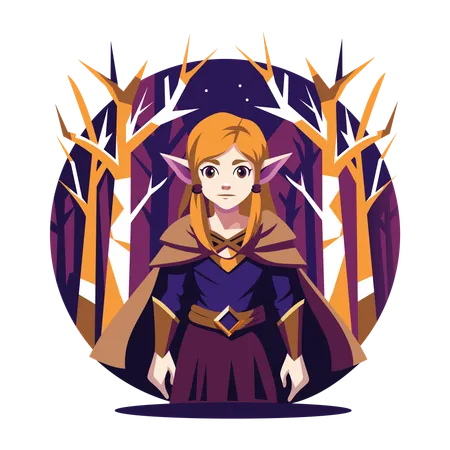 Elf Girl standing in forest  Illustration