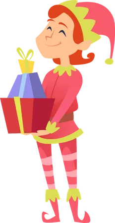 Elf holding gift Illustration