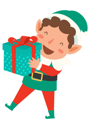 Elf holding gift box Illustration