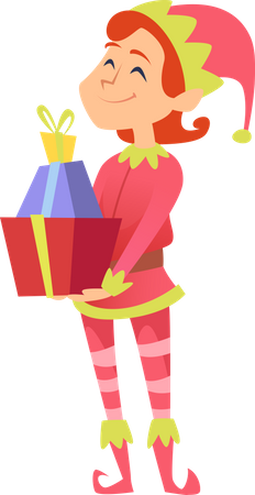 Elf holding gift  Illustration