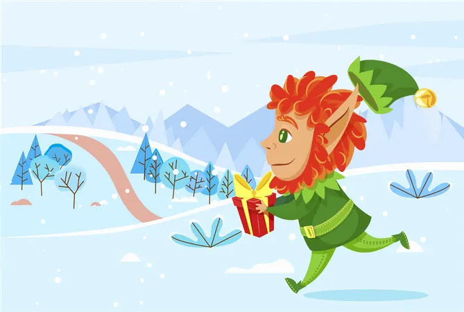 Elf holding giftbox  Illustration