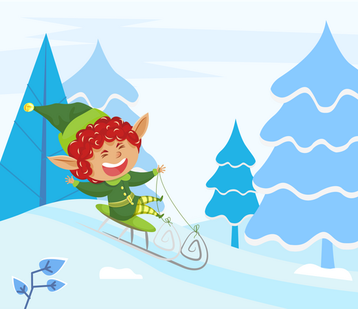 Elf sitting on sleigh  Illustration
