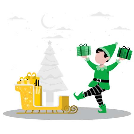 Elf with christmas gift  Illustration