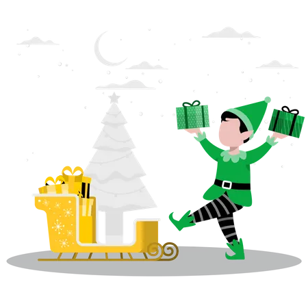 Elf with christmas gift  Illustration
