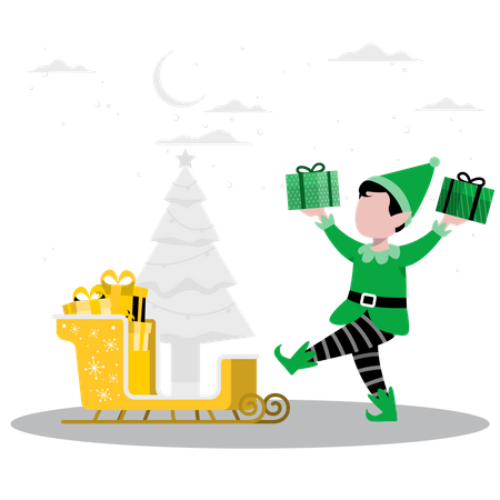 Elf with christmas gift  Illustration