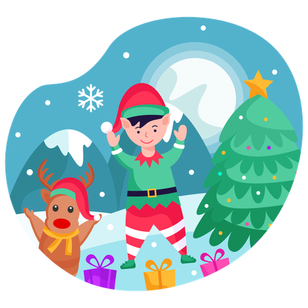 Elf with reindeer  Illustration