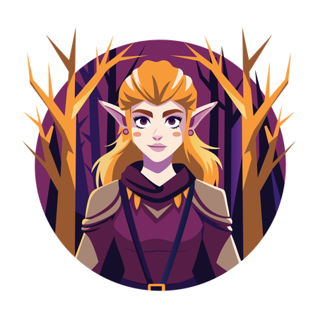 Elf Woman standing between trees  Illustration