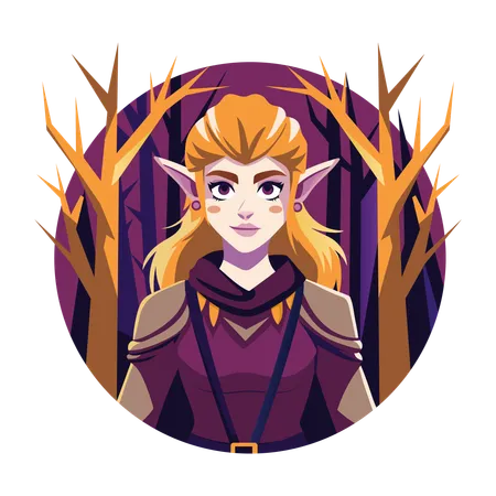 Elf Woman standing between trees  Illustration