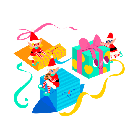 Elfe avec des cadeaux de Noël  Illustration