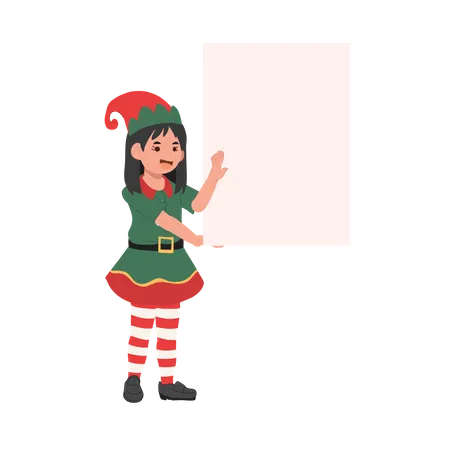 Fille elfe de Noël avec pancarte  Illustration