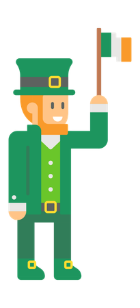 Elfo de San Patricio con bandera  Ilustración