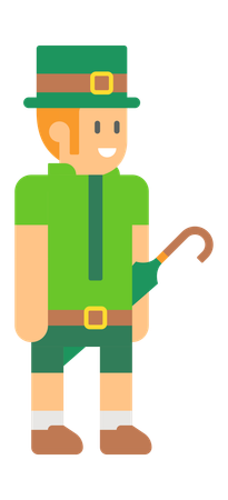 Elfo de San Patricio con paraguas verde  Ilustración