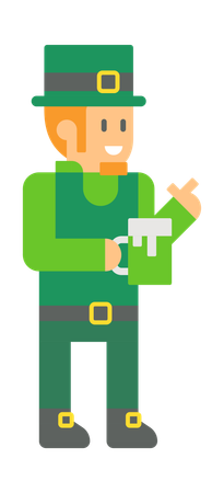 Elfo de San Patricio sosteniendo un vaso de cerveza  Ilustración