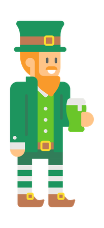 Elfo de San Patricio sosteniendo cerveza  Ilustración