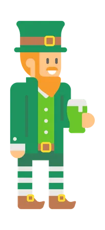 Elfo de San Patricio sosteniendo cerveza  Ilustración