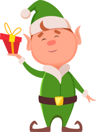 Elfo sosteniendo regalo  Ilustración