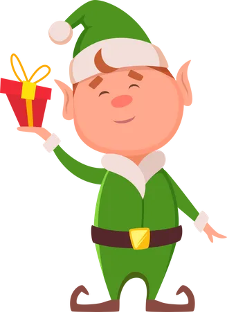 Elfo sosteniendo regalo  Ilustración