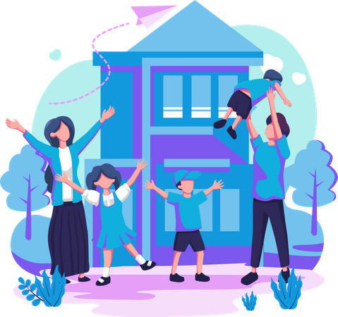 Eltern freuen sich mit ihren Kindern  Illustration