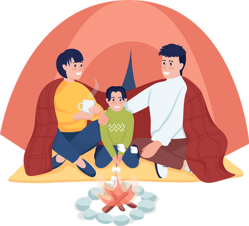 Eltern mit Kind beim Camping  Illustration