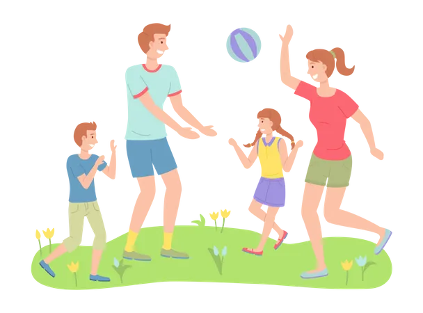 Eltern und Kind spielen Ball im Freien  Illustration