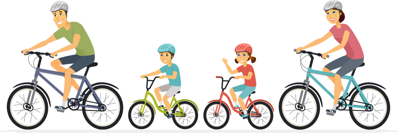 Eltern und Kinder auf dem Fahrrad  Illustration