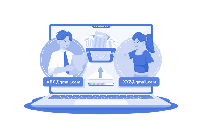 Email attachments allowing file sharing  Illustration