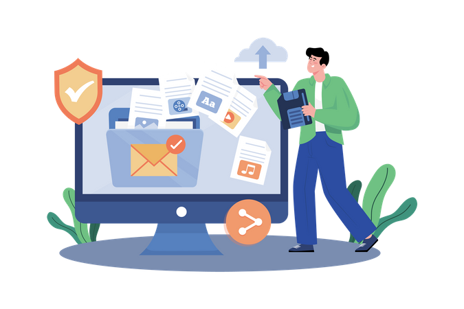 Email attachments facilitate file sharing and collaboration  Illustration