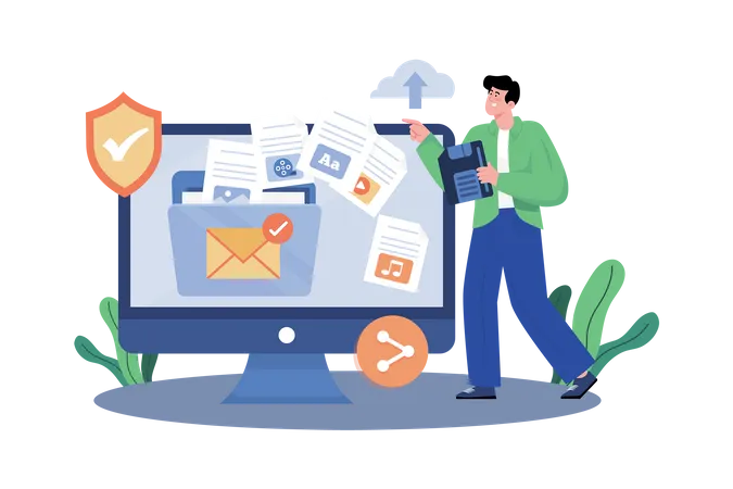 Email attachments facilitate file sharing and collaboration  Illustration