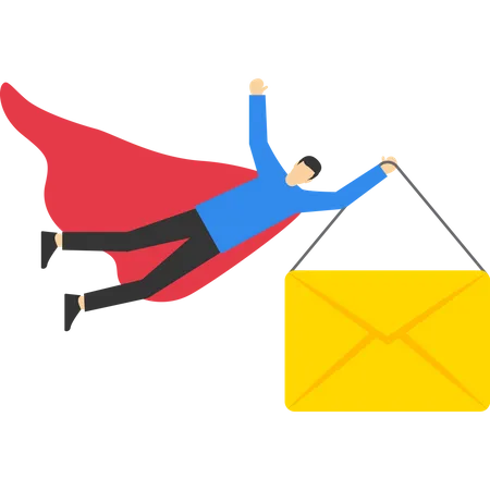 Email Communication Concept Businessman Superhero Carrying Big Email Envelope Flying To The Recipient Address Marketing Campaign From Subscription Sending A Message Or Information Concept Illustration