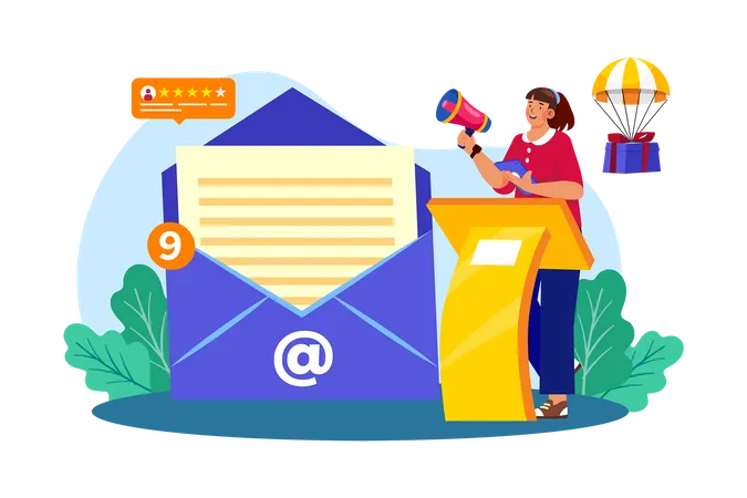 O profissional de marketing por email desenvolve e executa campanha por email  Ilustração