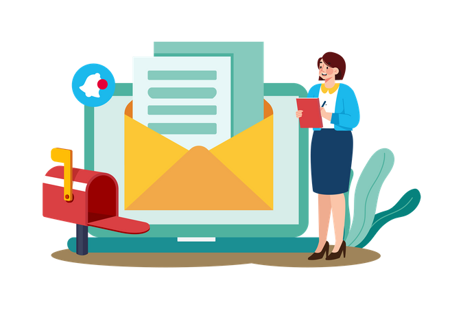 Email marketer optimizing emails for search engines  Illustration