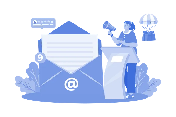 Email marketers developing and executing email campaigns  Illustration