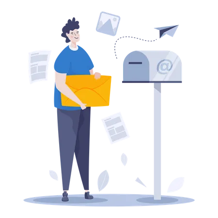 A Man Sending Mail Newsletter In The Mailbox Concept For A Contact Mail Or Newsletter Website Page 일러스트레이션