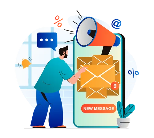 Email Marketing Concept In Modern Flat Design Man Receiving New Mails In Mobile App Advertising Mailing To Inform New Customers Online Promotion And Advertising Campaign Vector Illustration Illustration