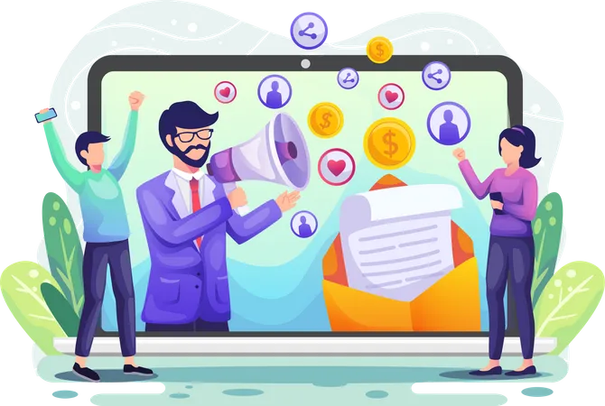 Referral Marketing Affiliate Marketing A Business Partnership With Businessman Character Marketing Strategy Concept Flat Vector Illustration Illustration