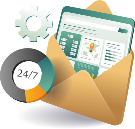 Email marketing analytics dashboard and customer service interface  Illustration