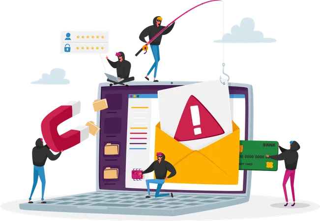 Cyber Crime Password Phishing Concept Hacker Attack Hackers Bulgar Steal Personal Data Internet Security Tiny Character Insert Password On Website At Huge Pc Cartoon People Vector Illustration Illustration