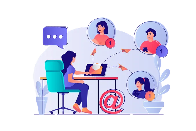 Email Service Concept With People Scene Woman Keeping Online Correspondence Chatting Receiving And Sending Letters For Online Friends Vector Illustration With Characters In Flat Design For Web Illustration