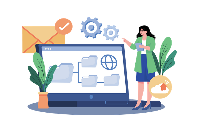 Email service allows users to create and manage folders for email organization  Illustration