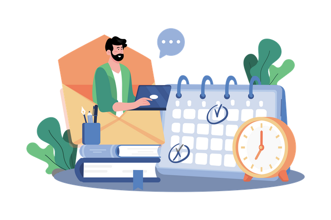 Email service supports the synchronization of calendars and schedules  イラスト