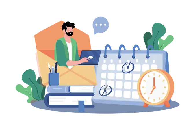 Email service supports the synchronization of calendars and schedules  イラスト