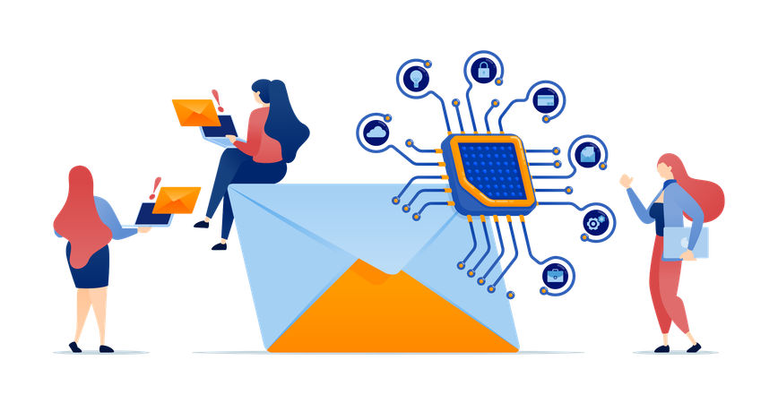Email services interconnected with chips support the development of learning machines for security  Illustration