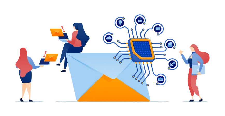 Email services interconnected with chips support the development of learning machines for security  Illustration
