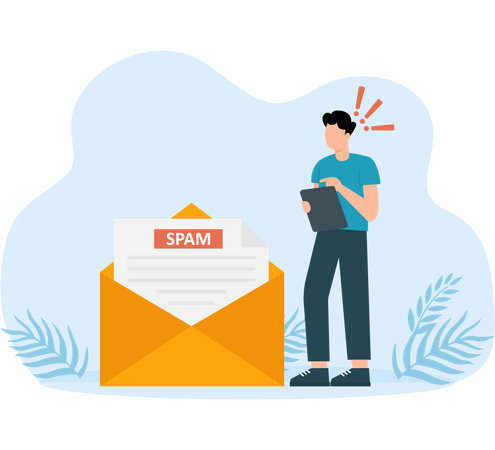 Email spam and huge envelope  Illustration