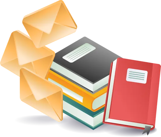 Email with educational technology symbol book  Illustration